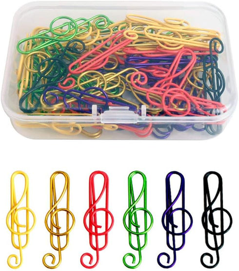 Music Paper Clips, 6 Colors, 100 Pcs Cute Funny Creative Music Coloured Plastic Alloy Office Stationery for Document