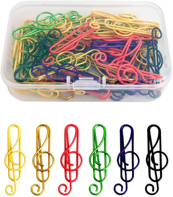 Music Paper Clips, 6 Colors, 100 Pcs Cute Funny Creative Music Coloured Plastic Alloy Office Stationery for Document