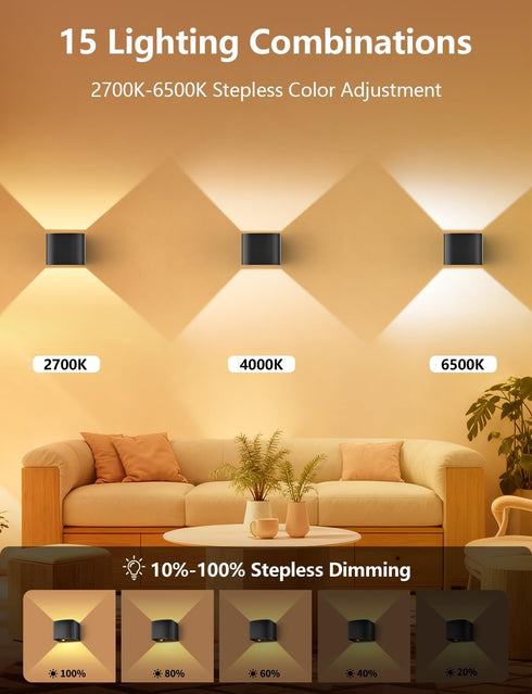 GeyouLux 5000mAh Dimmable 2700-6500K, 2-Pack Motion Sensor Wall Light with Remote Control, Rechargeable Battery Powered