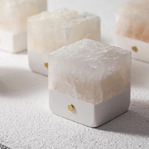 (1 Nature Crystal Passive Diffuser with Light Stone Essential Oil Diffuser Hand Carved Selenite Stone Night Light
