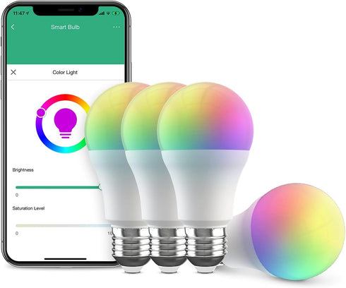 Broadlink Smart Bulb, 10W RGB Dimmable Wi-Fi LED Light Bulbs, Color Changing A19 800lm, 4-Pack