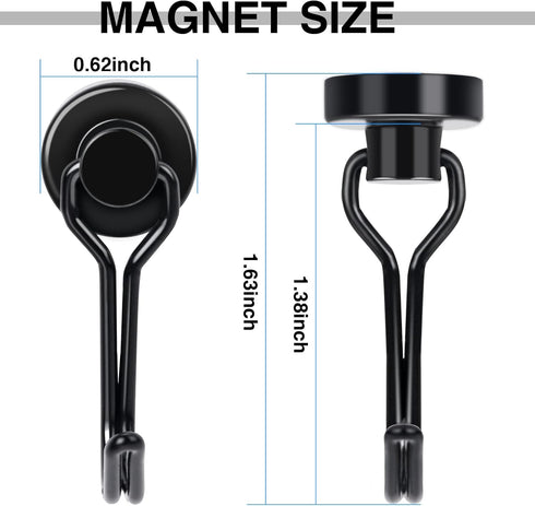 E BAVITE Swivel Swing Black Magnetic Hooks, 30lbs Neodymium Hooks with Black Epoxy Coating, Pack of 10