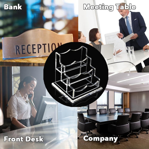 PARTSPOWER Acrylic Business Card Holder - Horizontal Clear Display Stand, Desk Accessory Organizer (3-Slot)
