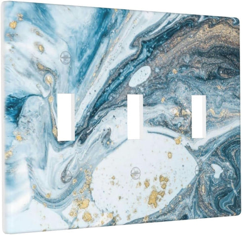 Blue Marble Light Switch Cover 3 Gang Wall Plate Triple Toggle Switch Plate Covers, Abstract Decorative Light Switch Plates for Office Home, 4.50 x 6.38 Inch by YWTZWT