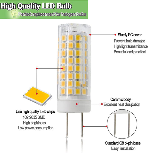 G8 Dimmable LED Bulb, 5 Pack - 7W Equivalent to G8 Halogen 75W-80W, Warm White 3000K