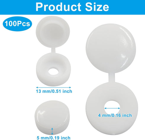 Zorveiio 100 Pcs Hinged Screw Cover Caps Plastic Shutter Caps Small Snap Covers, Hinged Washer Flip(Small,White)