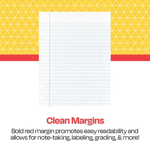 School Smart 85243 Cursive Ruled Notebook Paper, 8 in x 10 1/2 in, Ream of 500, White - 085243