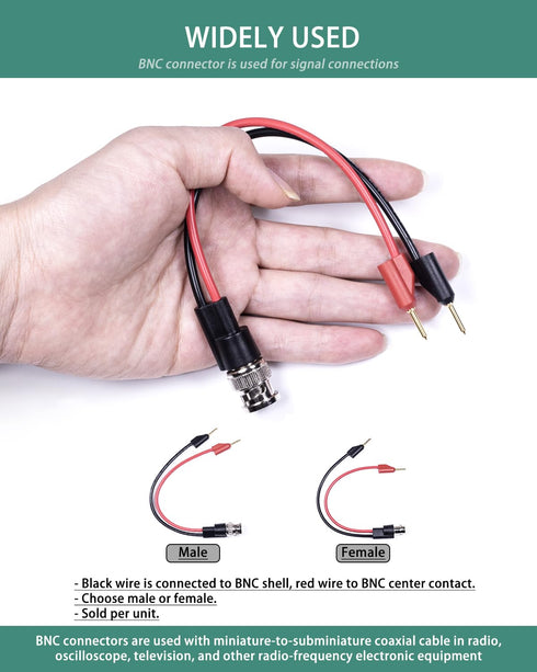 BNC Test Leads, BNC (F) to Stackable Pin Tip Plugs, Multimeter Breakout Cable