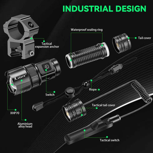 XHP70 5 Led Tactical Flashlight, Custom Design Picatinny Rail Mount Flashlight Rifle Light Electric Flashlights, Modes