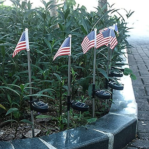 Epicgadget Solar Lights Outdoor, 2 Pieces American Flag Shaped Solar Powered Garden Lights for Pathway Decor
