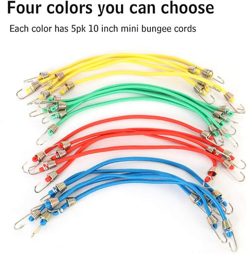 XSTRAP STANDARD 20 Pack Mini Bungee Cords, 10 Inch Rubber Stretchy Cords with Hooks for Bikes, Camping, and Cargo