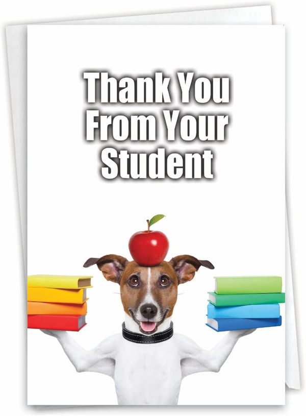 NobleWorks Funny Thank You Student Appreciation Notecard (1 Card) with 5 x 7 Inch Envelope - Notes for Teacher, Mentor,