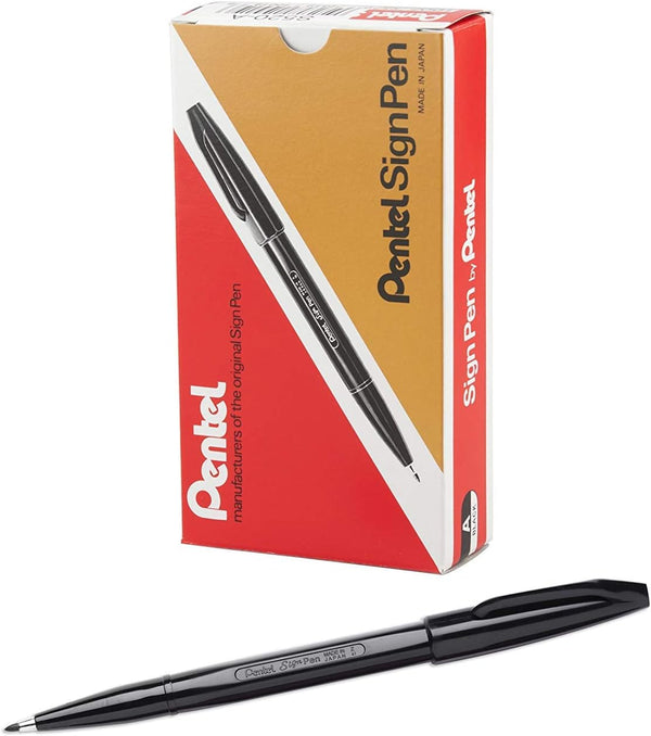 Sign Pen Fine Point Color Marker, Pentel S520A, Bullet Tip, .7mm, Black, Dozen