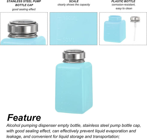 MECCANIXITY 200ml Solvent Alcohol Dispenser, Blue Push Down Pump for Acetone Cleanser, Makeup Remover, 5Pcs