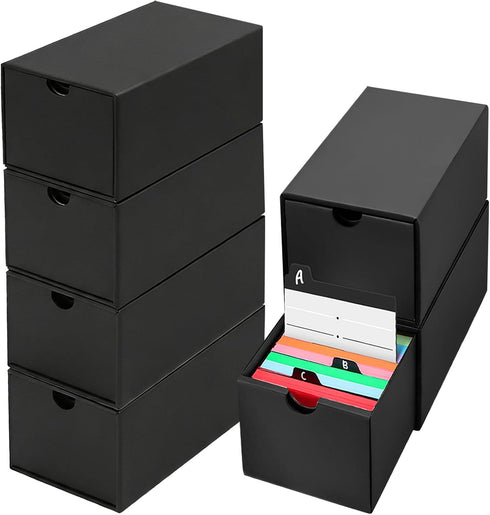 aopule 6Packs 3x5 Index Card Box,Index Card Organizer Box with Lid,Hold 6000 Cards,Black