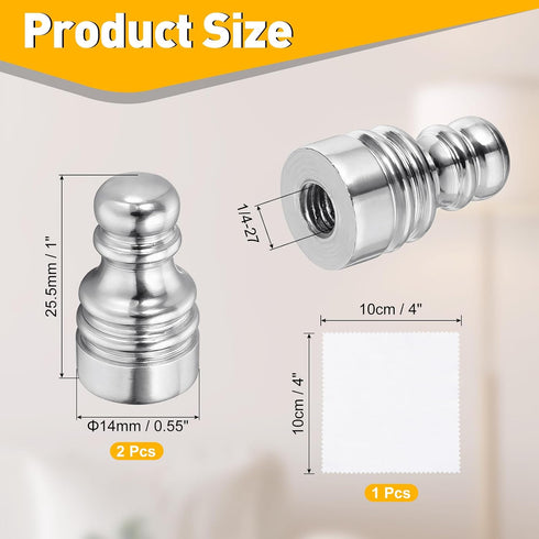 2Pcs 1" 1/4-27 uxcell Tall Lamp Finials Silver, Thread Lamp Cap Knob Decoration Screw Cap Nuts with Cleaning Cloth