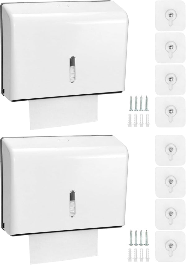 QWORK Wall Mount Paper Towel Dispenser 2 Pack Tri-Fold Holder with Lock