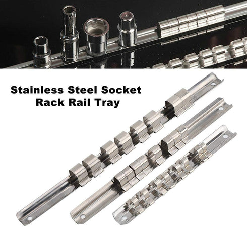 goodstumbler 3PCs Set 8 Stainless Steel Socket Organizer Tray, Wall Mount Socket Holder with Clips Each for Garage