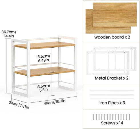 Office Desk Shelf Organizer - Wood Desktop Bookshelf Supplies Storage Rack, 2 Tier Shelf for Desk and Dresser