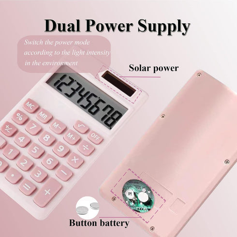 Basic Calculator, Cute Mini Desktop Pocket Size Calculators for Home, School, Office (Pink)