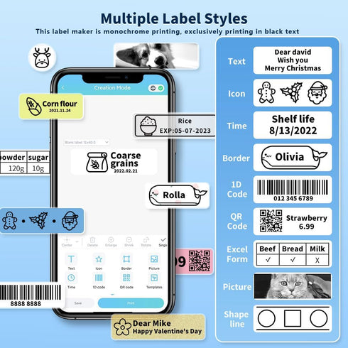 Phomemo D30 Mini Thermal Label Printer, Portable Bluetooth Inkless Label Maker for Home and Small Business Organizing