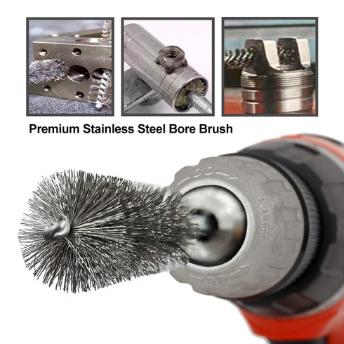 ASNOMY 5Pcs 5/8" Stainless Steel Bore Brush, Wire Brush Set for Power Drill Cleaning