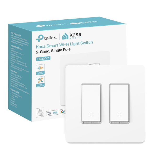 Kasa Smart Switch 2-Gang HS200-2, Single Pole,Neutral Wire Required, 2.4GHz Wi-Fi Light