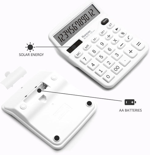 White Calculator, Basic Office Calculator with 12 Digit Large LCD Display, Sensitive Button for White Office Supplies