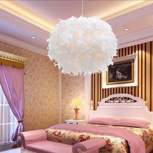 14.8' Surpars House Plug in Pendant Light White Feather Chandelier with Cord and On/Off Switch in Line