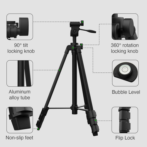 ToolCreatrix 55-Inch 1/4"-20 Lightweight Aluminum Tripod for Laser Tools Bubble Level, Quick Release Plate with Screw