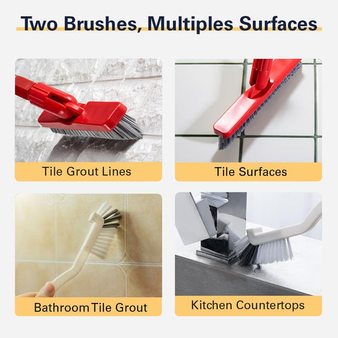 Foxtrot Living Grout Brush with Long Handle & Handheld Stiff Bristle Scrubber, V-Shaped Cleaner with Telescopic Handle