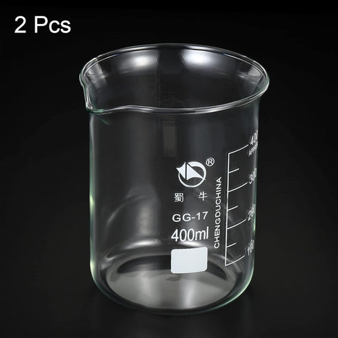 PATIKIL 400ml Low Form Glass Beaker, 2 Pack, 3.3 Borosilicate Glass with Graduated Scale for Kitchen Lab