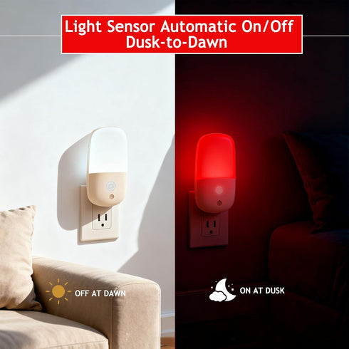 670nm 3 Pack Dimmable Red Light Night Light for Sleep Therapy, Auto On/Off Night Light with Dusk to Dawn Sensor, LED