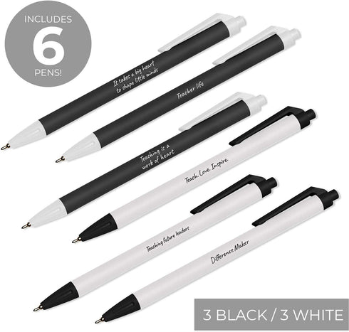 Black And White Teacher Empowerment Pen Set / 6 Black Ink Gel Glide Pens/Encouraging Educator Classroom Supplies/Teacher Appreciation Recognition by IMPRINTS ONLINE I