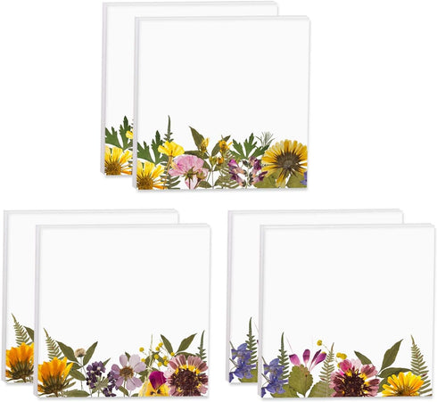 Wildflower Sticky Note Pads, 3" x 3" Botanical Sticky Notes, Set of 6 Pads, 50 Sheets Per Pad, Made in The USA