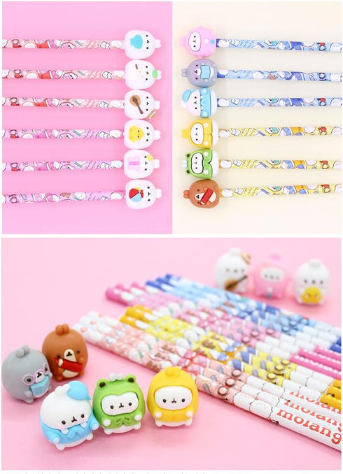 White Rabbit Molang Mini Figure Pencil Set, Korean Stationery 12ea 1 Set Blue from Korean Animation