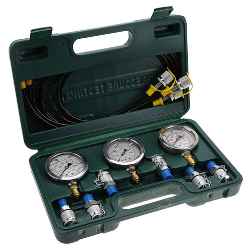 Hydraulic Pressure Test Kit with 6 Couplings, 3 Hoses and 3 Pressure Gauges 25/40/60Mpa for Excavator Machinery