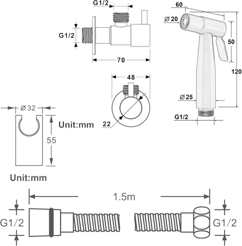 ZLOCYIVHE Set Set Handheld Bidet Sprayer Kit, Black Toilet Bidet Faucet, Wall Mounted Stainless Steel Bathroom Cloth