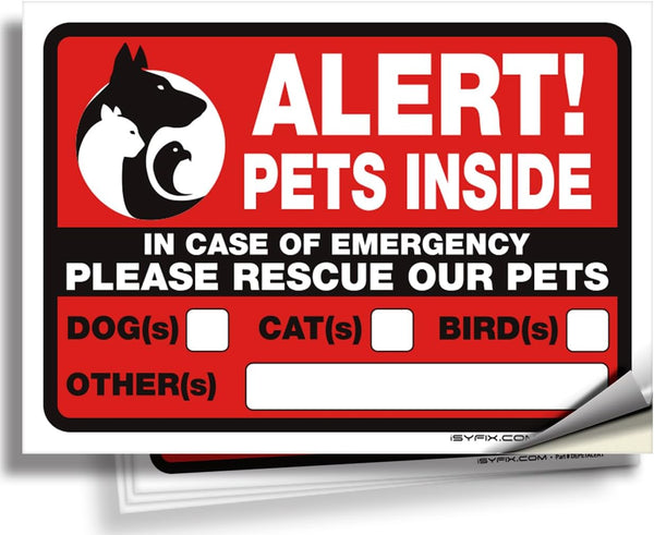iSYFIX Alert Pets Inside Signs Stickers – 4 Pack, 7x5 Inch, Premium Self-Adhesive Vinyl for Indoor/Outdoor