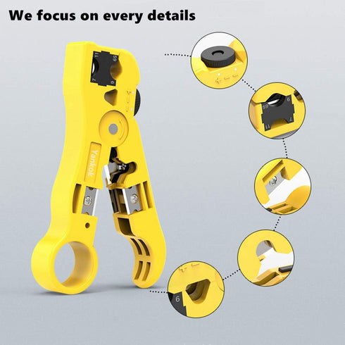Yankok Universal Stripping and Cutting Tool - For Round and Flat STP UTP Cat5 Cat6 Cat7 Ethernet and Coaxial Cables
