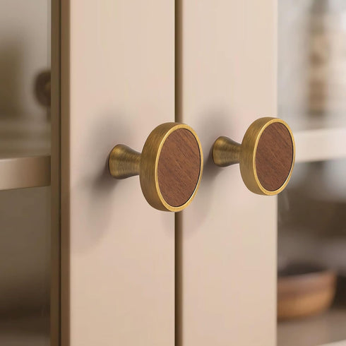 Set 4 of Elegant Golden Walnut Round Cabinet Knobs with Zinc Alloy Base