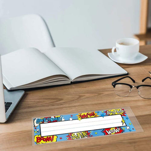 Meetory 36 Pieces Clear Nameplate Pocket, Self-Adhesive Desk Name Tag Covers for Classroom and Office