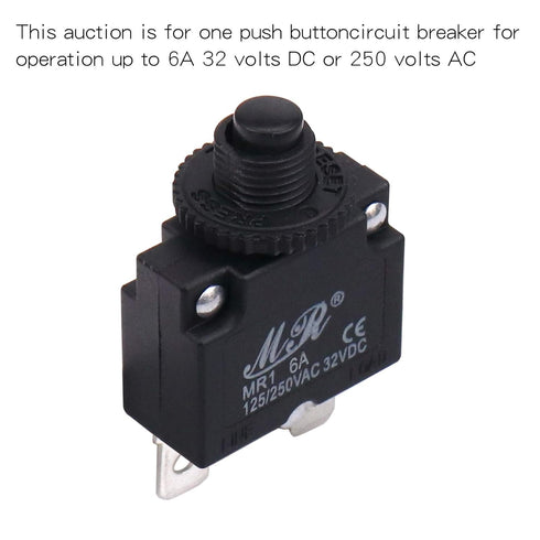 6 Amps Thermal Circuit Breakers 125/250V AC 32V DC Push Button Manual Reset Overload Protector Switch 5 Pack