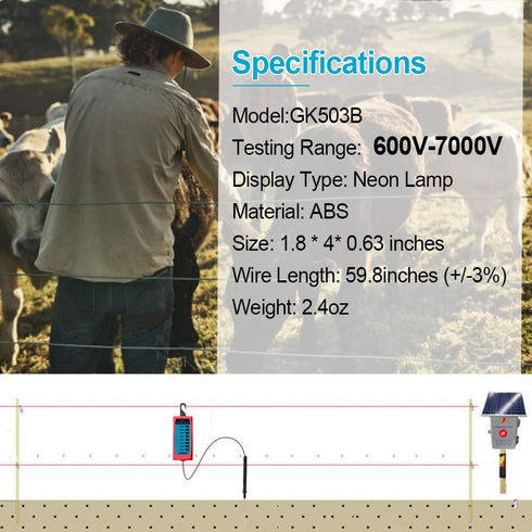 ALLOSUN GK503B NEON Electric Fence Voltage Tester, Max 7 kV, NOT LED