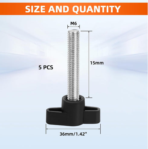 M6 x 15mm Z Type Handle Thumb Screws Plastic Head Mechanical Handle Bolts T-Shaped Wing Adjustable Knobs Carbon Steel, 5 PCS by MewuDecor