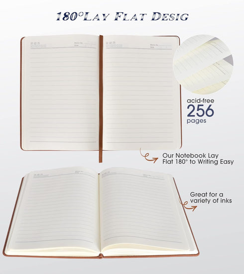 Lined Journal Notebook for Men Women, 256 Pages, A5 Hardcover Leather, College Ruled for Writing, Travel, Work, Brown