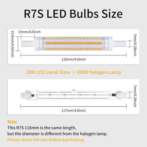 R7S Bulb 118mm 10W (100W 1100 2700K Non-Dimmable, 360 2-Pack I-SHUNFA LED Halogen Equivalent), Lumens, Warm White, Beam