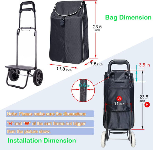Bornfornice 31L Replacement Bag for Shopping Cart - Waterproof Trolley Bags, (Black)