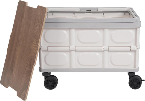MooneHived 55L Foldable Cart, Rolling Storage Crate with Lid Wheels, Large Capacity Collapsible Rolling Cart, Portable