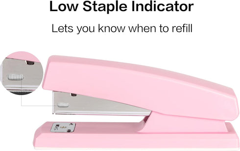 Deli Desktop Stapler, Pink Office Stapler with 640 Staples, 25 Sheet Capacity